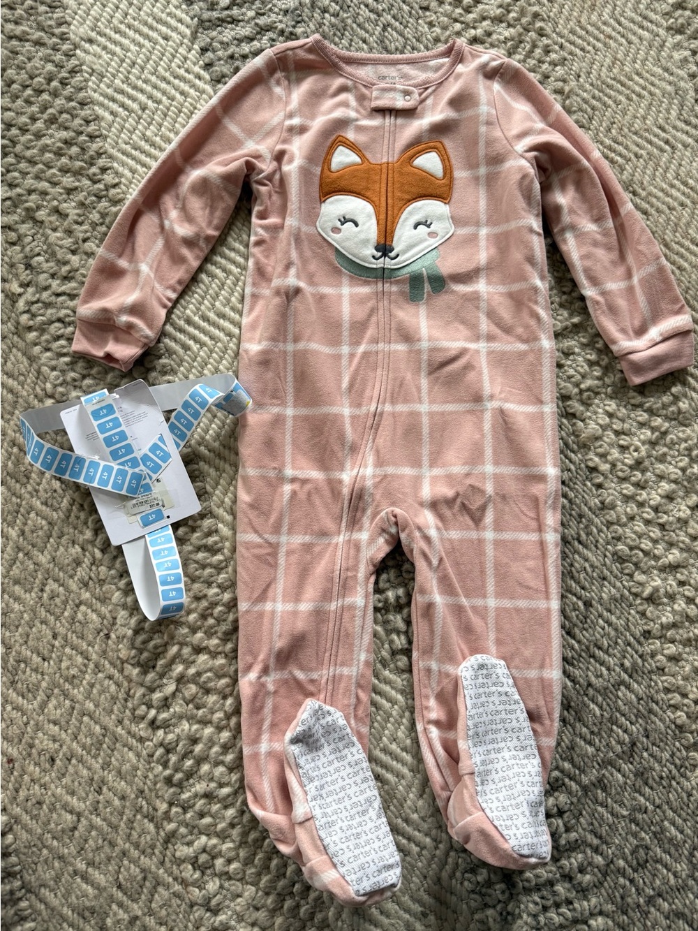 Carter's Pink Plaid Fox Footed One-Piece pajamas 4T nwt fox